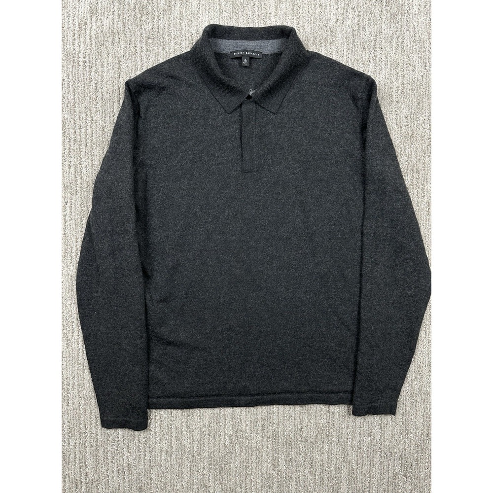 Robert Barakett Men's Black Merino Wool Polo Shirt Long Sleeve Pullover Size XL
